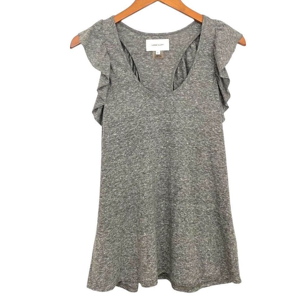 Current Elliott Gray Ruffle Racer Back Tank Top Sleeveless Slubby EUC Size 2 / M
